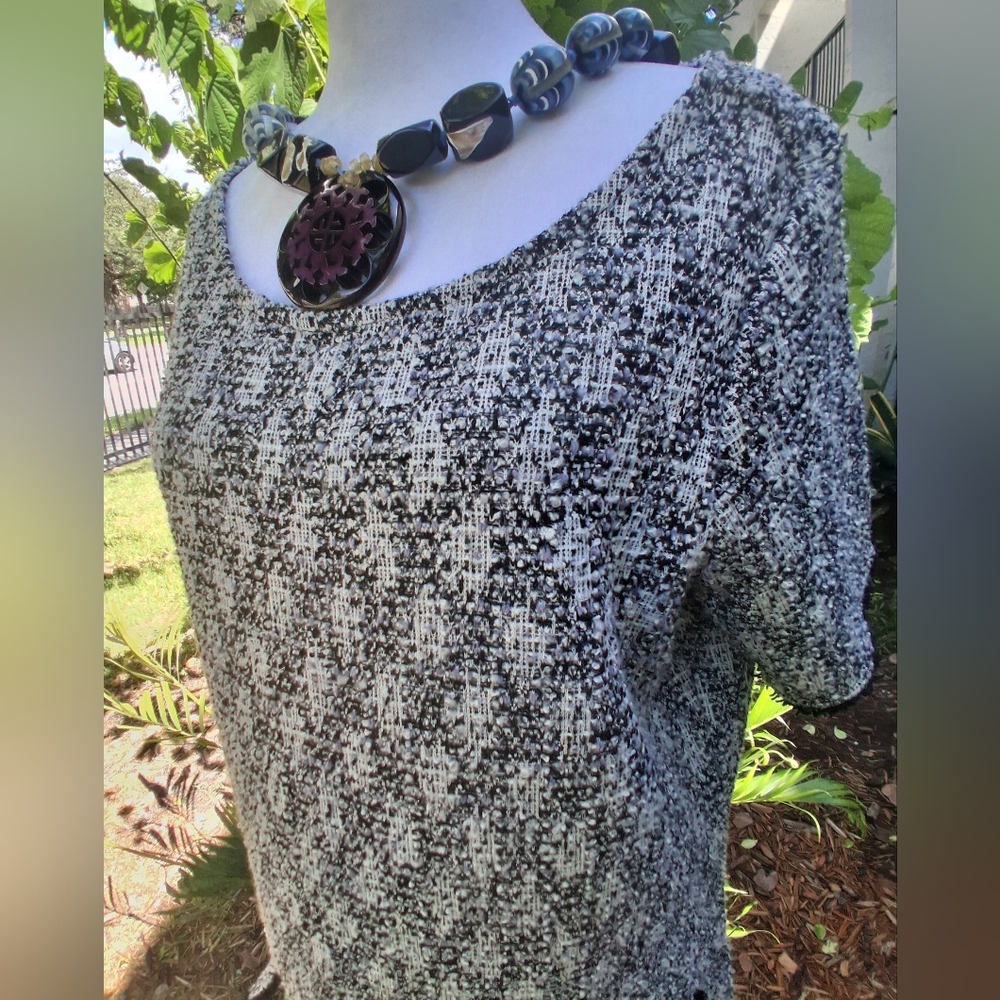 🔥Isaac Mizrahi Black White Tweed Midi Dress Size Large EUC & FREE GIFT - Picture 7 of 15